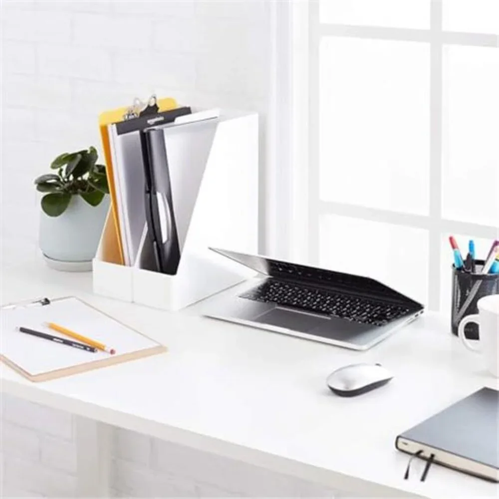 Desk Organizer Magazine Rack Plastic 2 Pack White Office Storage Desktop Holder